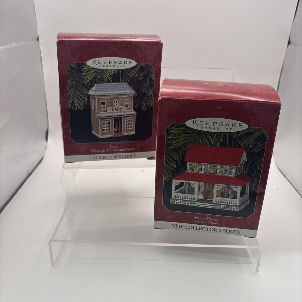 Hallmark Keepsake Ornaments~Lot of 2~Nostagic Houses~Cafe/Farm House~NIB